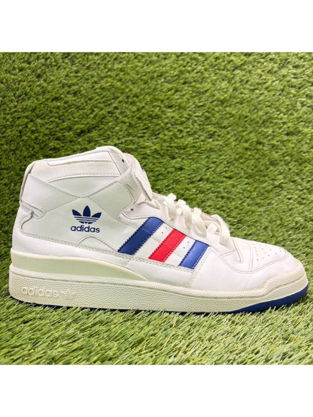 Adidas Forum Mid Mens Size 10 White Blue Red Athletic Lifestyle Shoes Sneakers